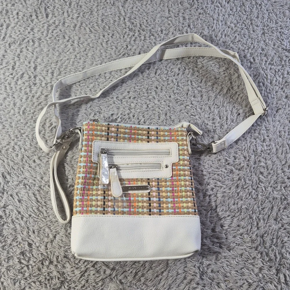 Stone &‎ Co 69714 Womens White Multi Woven Paper Straw Crossbody Bag Purse NWOT